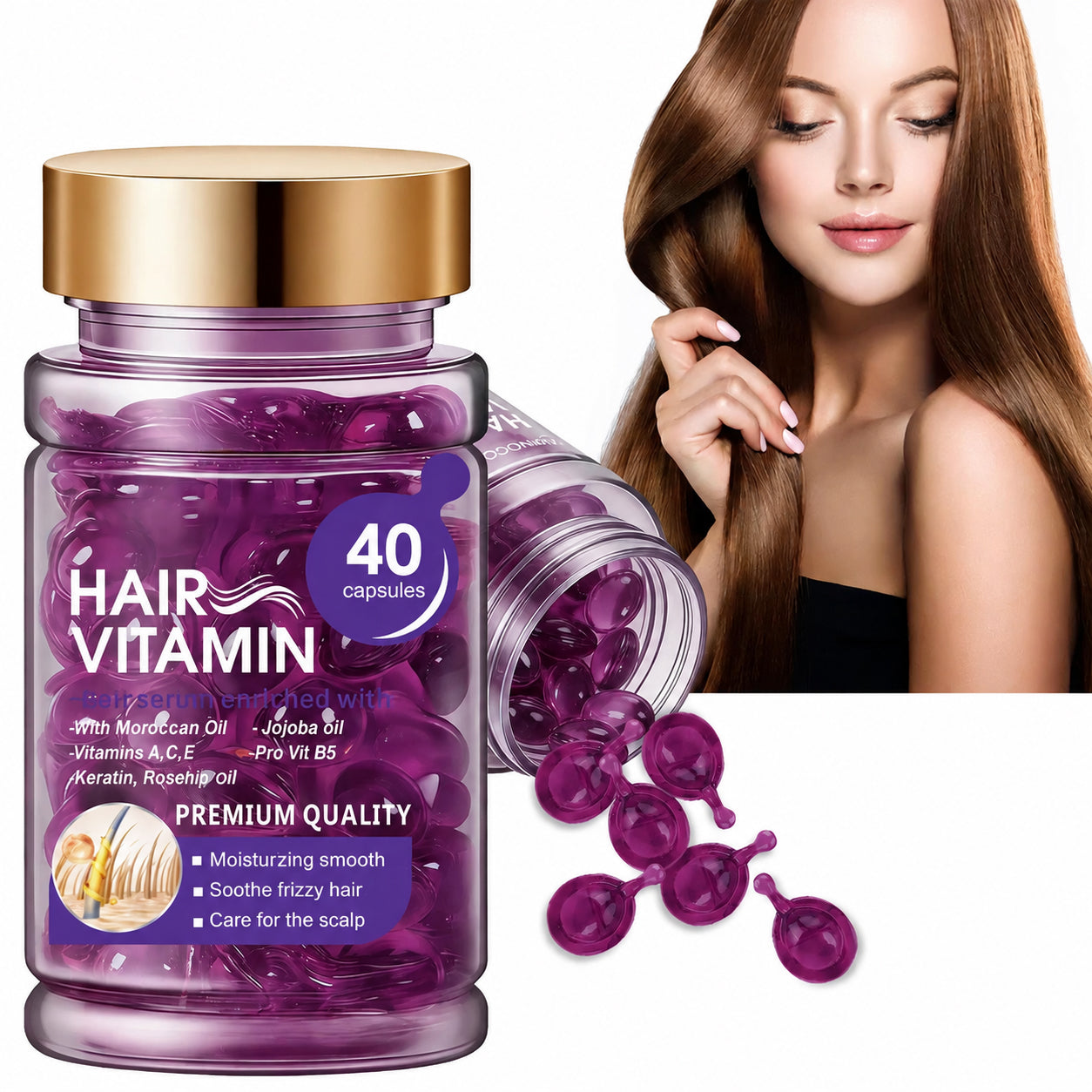 Hair Vitamin Capsules with Violet & Argan Oil for Frizz Control💜Frizz-Free Hair in Just One Capsule ✨
