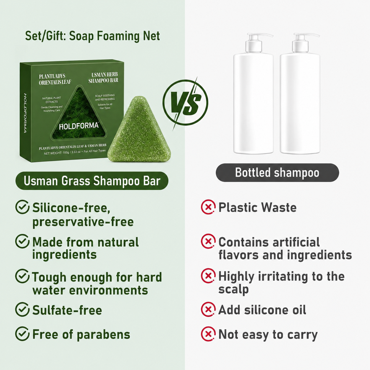 Anti Hair Loss Shampoo Bar - Polygonum, Ginseng & Tea Tree, Strengthens Roots, Reduces Hair Fall, for Thinning Hair, Sulfate-Free, Herbal Hair Growth Soap